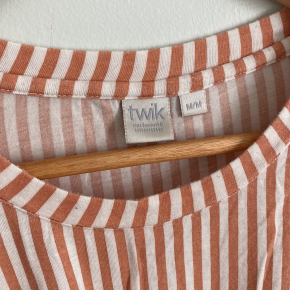 🌿3 for $25🌿 TWIK Pink and White Striped Tie Front Cropped Tee - Picture 2 of 7